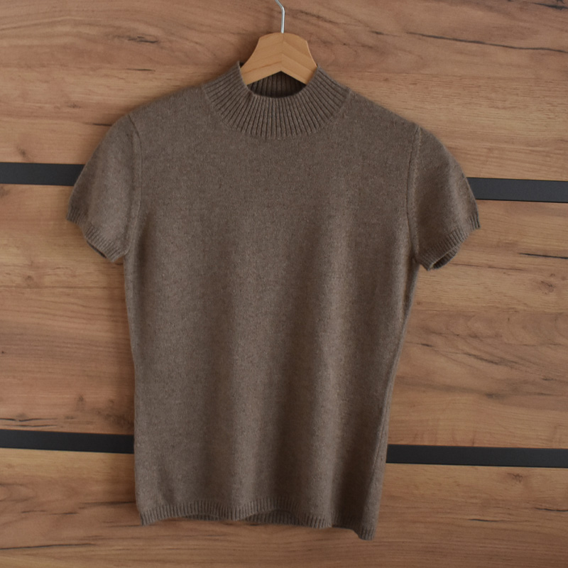 Pull femme manches courtes en cachemire 5 t shirt marron en cachemire